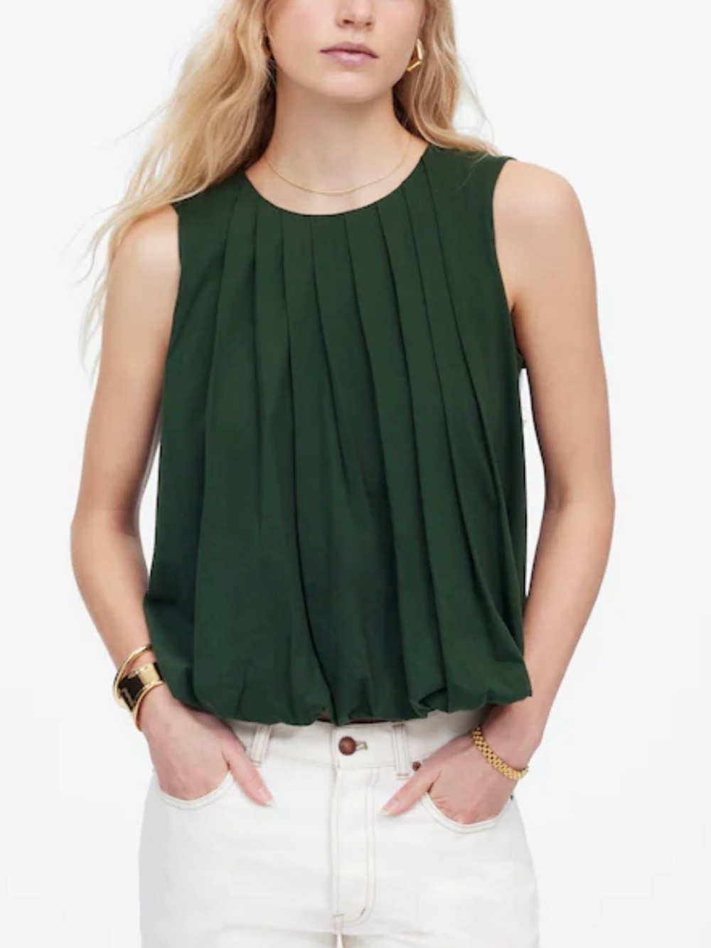 Madewell Sleeveless Crewneck Bubble Top Forest Green Size XL